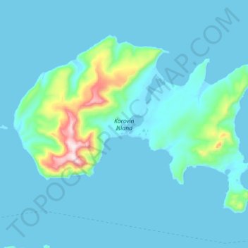 Topografische Karte Korovin Island, Höhe, Relief