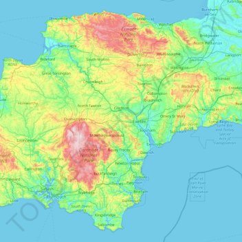 Topografische Karte Devon, Höhe, Relief