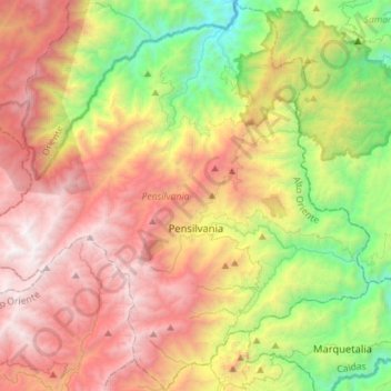 Topografische Karte Pensilvania, Höhe, Relief