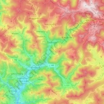 Topografische Karte Todtnau, Höhe, Relief