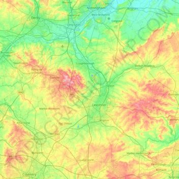 Topografische Karte Leicestershire, Höhe, Relief