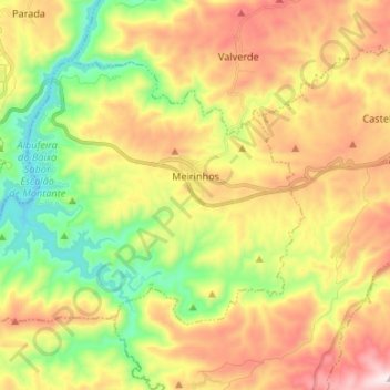 Topografische Karte Meirinhos, Höhe, Relief