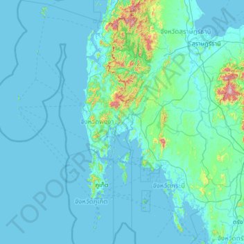 Topografische Karte จังหวัดพังงา, Höhe, Relief