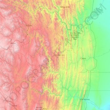 Topografische Karte Chuquisaca, Höhe, Relief