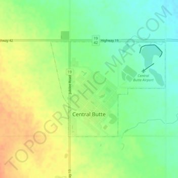 Topografische Karte Central Butte, Höhe, Relief