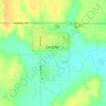 Topografische Karte Deshler, Höhe, Relief