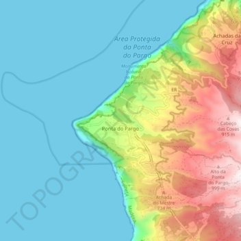 Topografische Karte Ponta do Pargo, Höhe, Relief