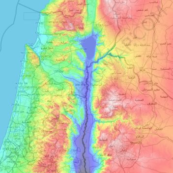 Topografische Karte Jordan River, Höhe, Relief