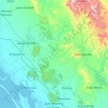 Topografische Karte Mocorito, Höhe, Relief
