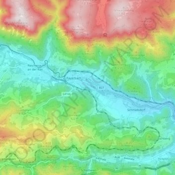 Topografische Karte Gemeinde Payerbach, Höhe, Relief
