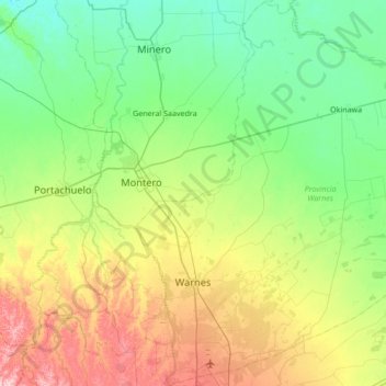 Topografische Karte Municipio Warnes, Höhe, Relief