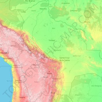 Topografische Karte Bolivien, Höhe, Relief