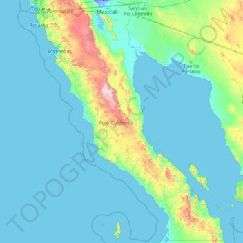Topografische Karte Niederkalifornien, Höhe, Relief