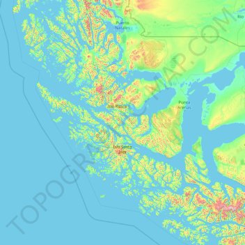 Topografische Karte Provincia de Magallanes, Höhe, Relief