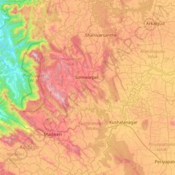 Topografische Karte Somawarpet taluk, Höhe, Relief