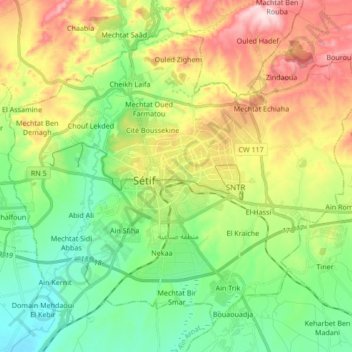 Topografische Karte Daïra Sétif, Höhe, Relief