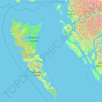 Topografische Karte North Coast Regional District, Höhe, Relief