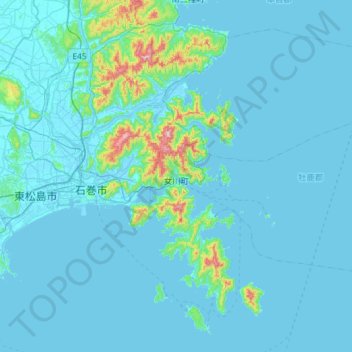 Topografische Karte Onagawa, Höhe, Relief