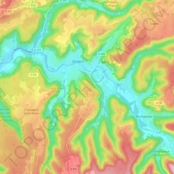 Topografische Karte Ornans, Höhe, Relief
