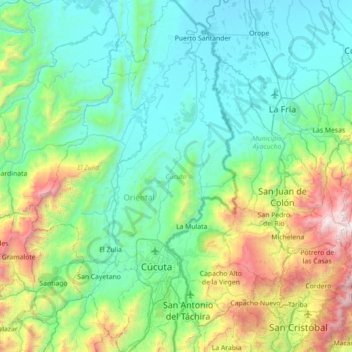 Topografische Karte Cúcuta, Höhe, Relief