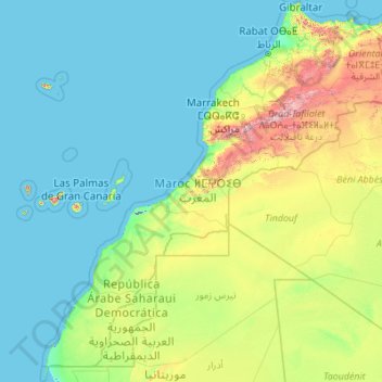 Topografische Karte Maroc, Höhe, Relief