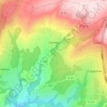 Topografische Karte Cernex, Höhe, Relief
