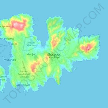 Topografische Karte Mykonos, Höhe, Relief
