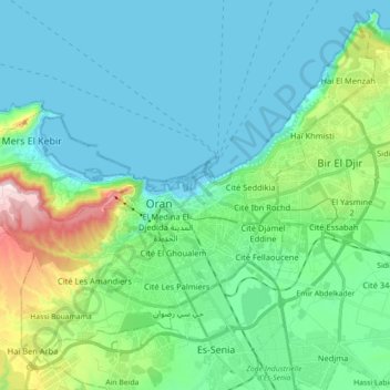 Topografische Karte Daïra Oran, Höhe, Relief