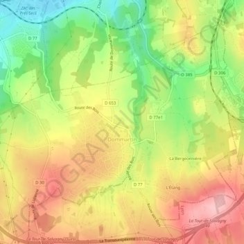 Topografische Karte Dommartin, Höhe, Relief