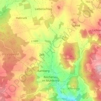 Topografische Karte Reichenau im Mühlkreis, Höhe, Relief