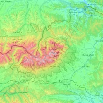 Topografische Karte Tatra, Höhe, Relief