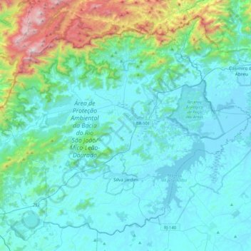 Topografische Karte Silva Jardim, Höhe, Relief