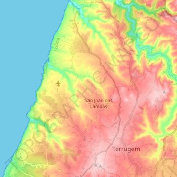Topografische Karte São João das Lampas, Höhe, Relief