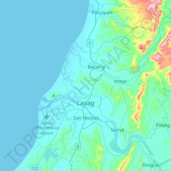 Topografische Karte Laoag, Höhe, Relief