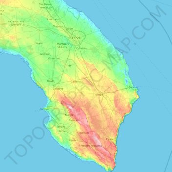 Topografische Karte Lecce, Höhe, Relief