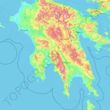 Topografische Karte Peloponnese Region, Höhe, Relief
