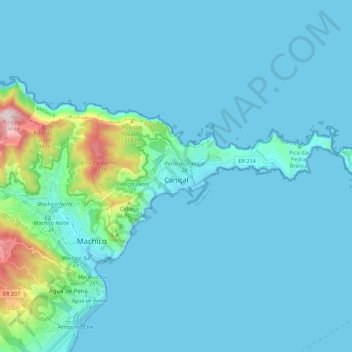 Topografische Karte Caniçal, Höhe, Relief