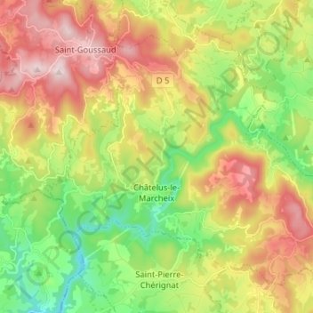 Topografische Karte Châtelus-le-Marcheix, Höhe, Relief
