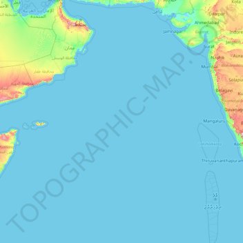 Topografische Karte Arabisches Meer, Höhe, Relief