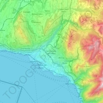 Topografische Karte Veveyse, Höhe, Relief
