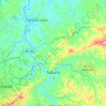 Topografische Karte Sabará, Höhe, Relief