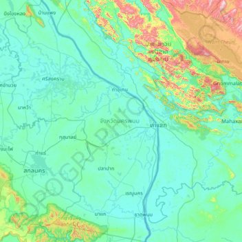 Topografische Karte จังหวัดนครพนม, Höhe, Relief