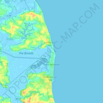 Topografische Karte Great Yarmouth, Höhe, Relief