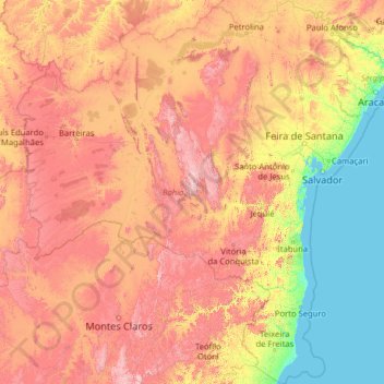 Topografische Karte Bahia, Höhe, Relief