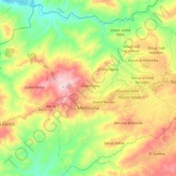 Topografische Karte Mediouna, Höhe, Relief
