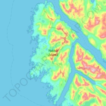 Topografische Karte Yakobi Island, Höhe, Relief