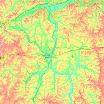 Topografische Karte Muskingum County, Höhe, Relief