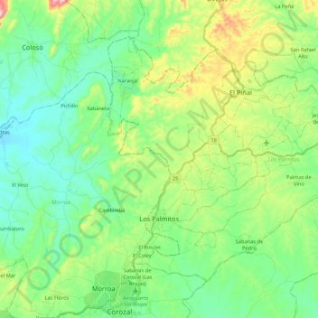 Topografische Karte Los Palmitos, Höhe, Relief