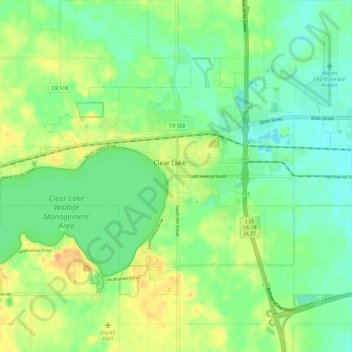 Topografische Karte Clear Lake, Höhe, Relief
