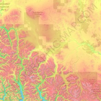 Topografische Karte Area J (West Chilcotin), Höhe, Relief